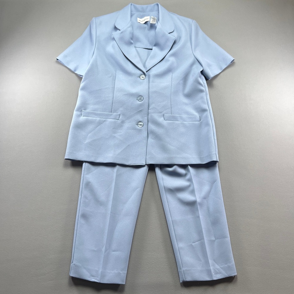 Alfred Dunner 2 Piece Pant Suit Set Women 12 Blue Notch Lapel Formal Office Wear